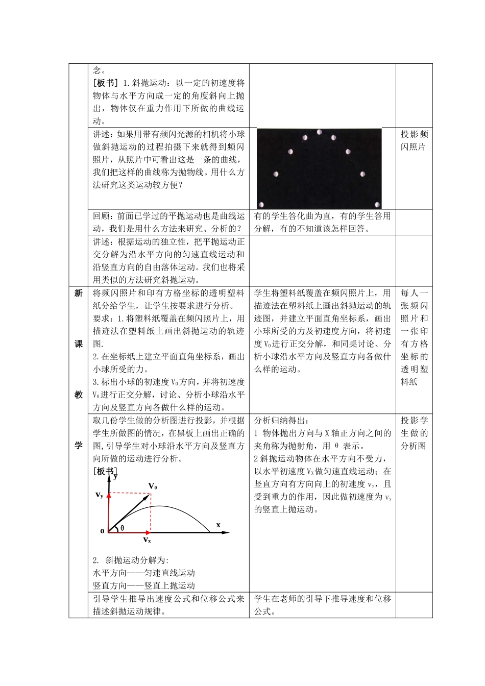 高一物理斜抛运动教学设计 新课标 司南版 必修2_第3页