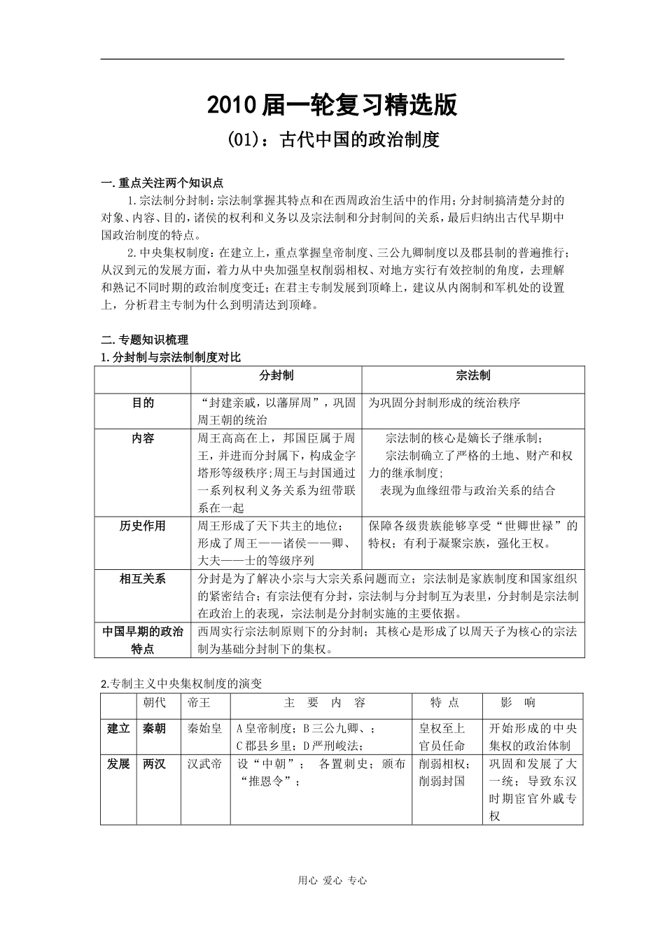 高三历史复习教案：2010届一轮复习精选复习资料（必修）_第1页