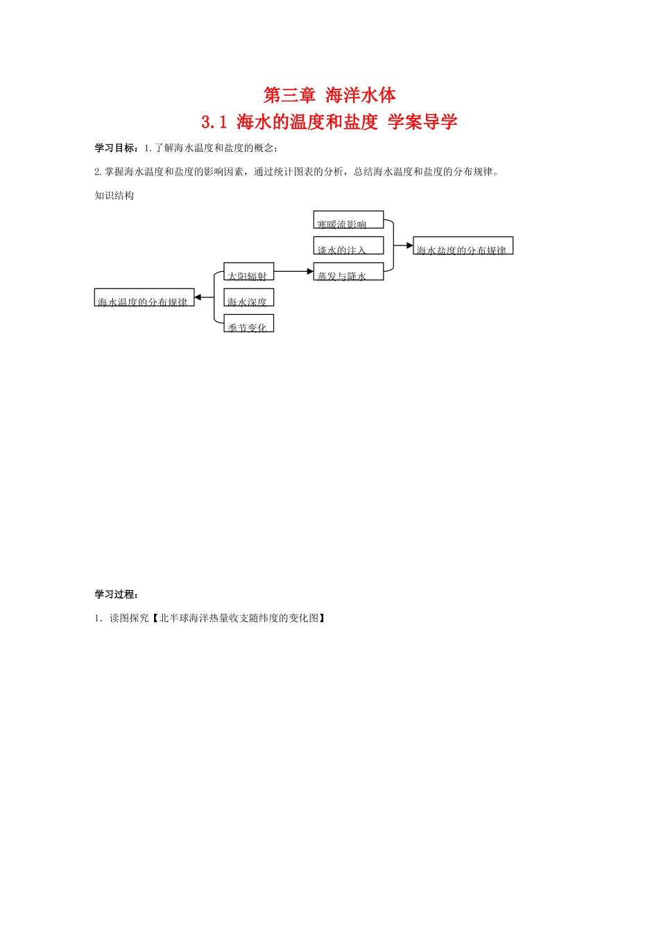 高三地理：3.1《海水的温度和盐度》学案（中图版选修2）_第1页