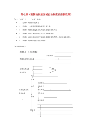 高三政治：3.7《我国的民族区域自治制度及宗教政策》学案 新人教版必修2