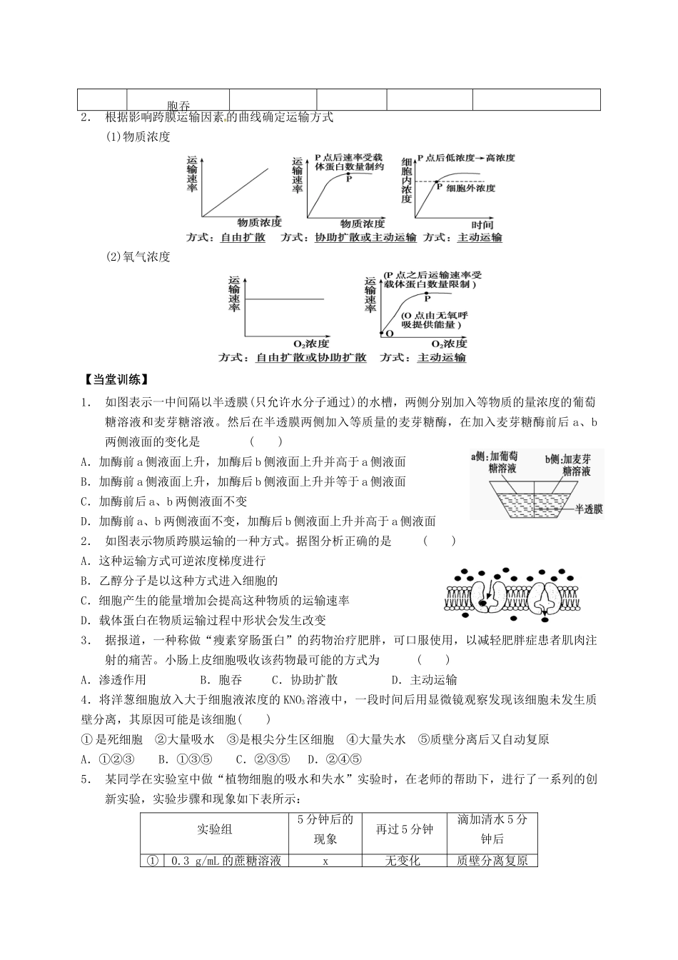 高三生物 细胞的物质输入和输出复习学案-人教版高三全册生物学案_第2页