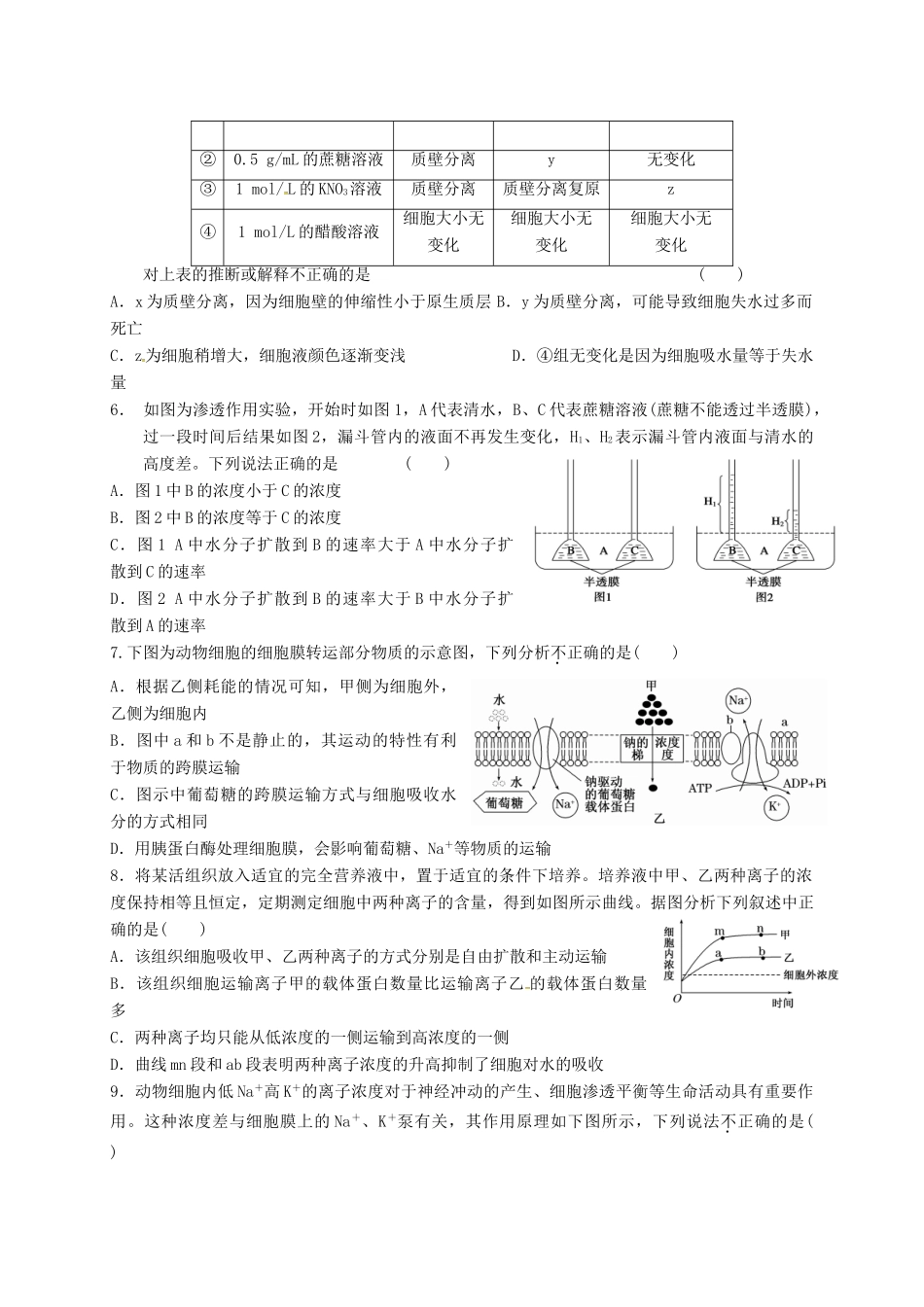 高三生物 细胞的物质输入和输出复习学案-人教版高三全册生物学案_第3页