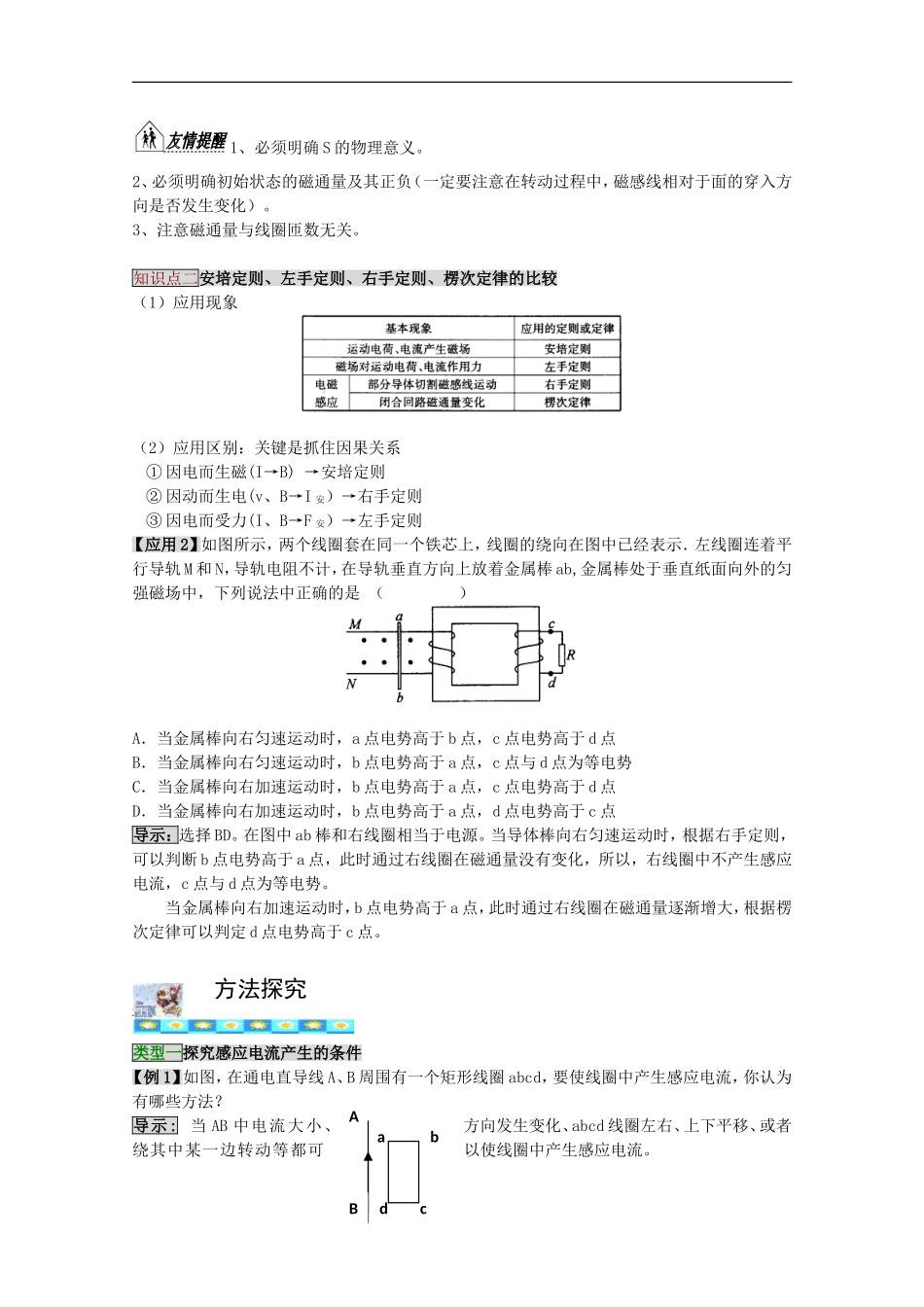高三物理第一轮复习 9-1电磁感应现象、楞次定律学案 新人教版_第3页