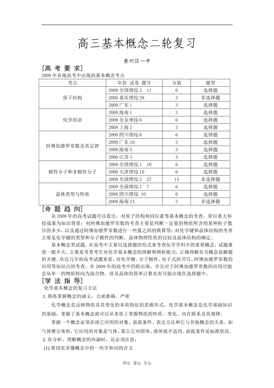 高三基本概念二轮复习（黄州区一中）_第1页