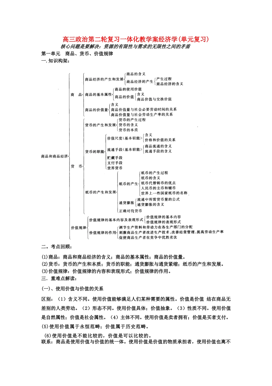 高三政治第二轮复习一体化教学案经济学(单元复习)人教版_第1页