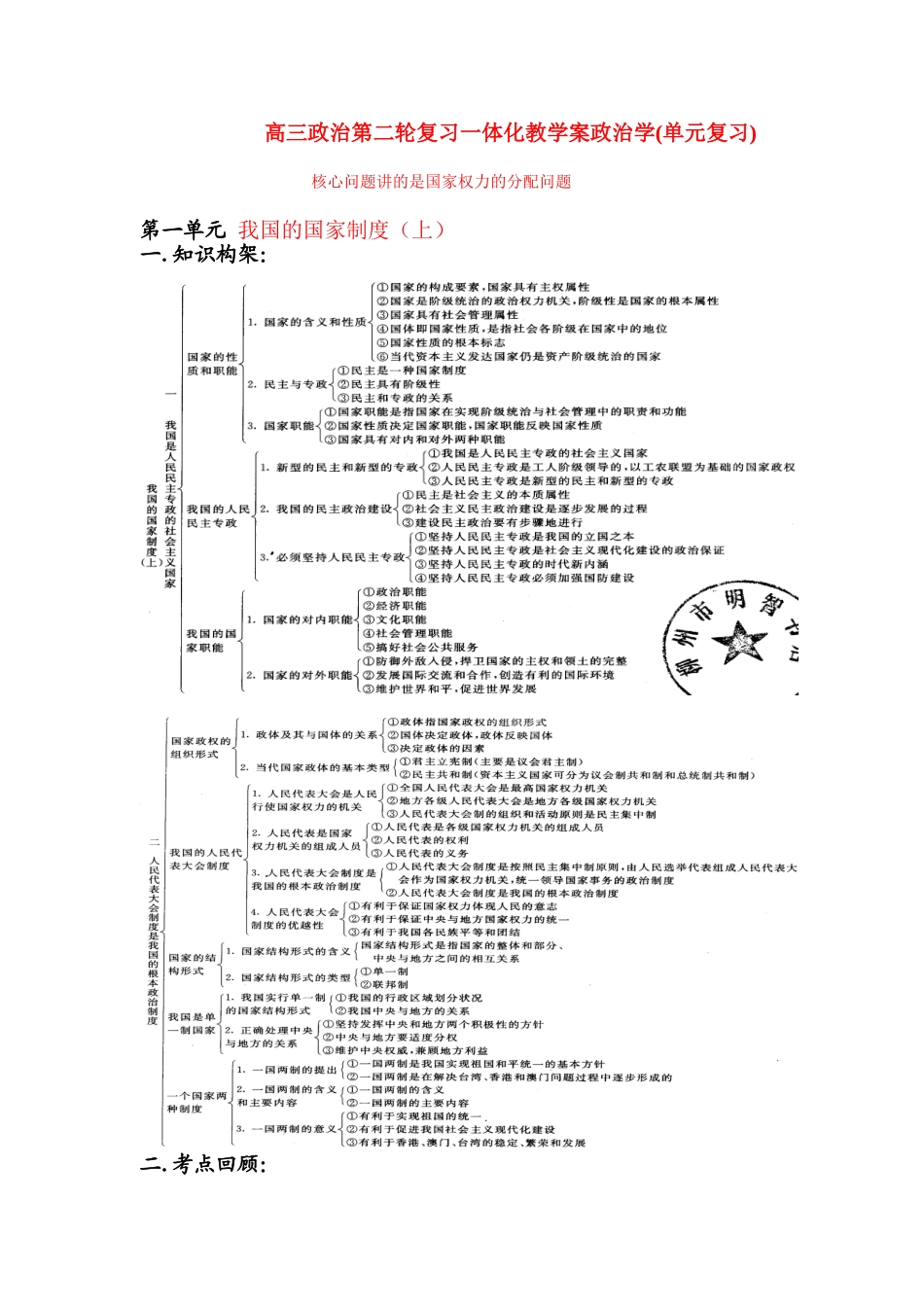 高三政治第二轮复习一体化教学案政治学(单元复习)人教版_第1页