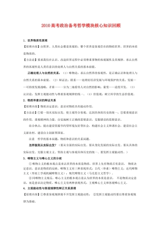 高三政治 《2010高考政治备考哲学模块核心知识回顾》素材 新人教版