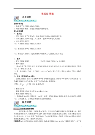 高三物理第一轮复习 19-3核反应 核能学案 新人教版