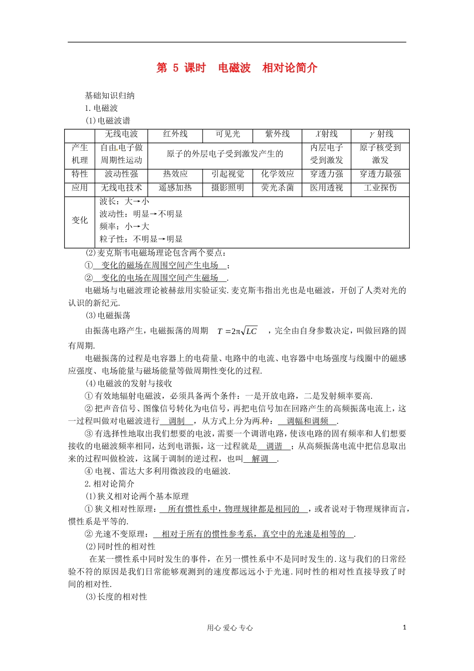 高三物理第一轮复习 电磁波　相对论简介 新人教版_第1页