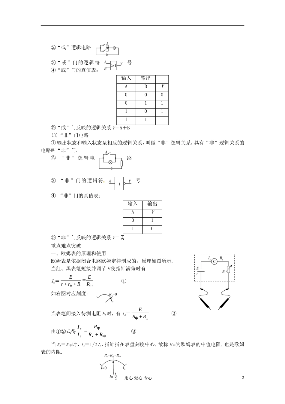 高三物理第一轮复习 多用电表　 简单的逻辑电路 新人教版_第2页