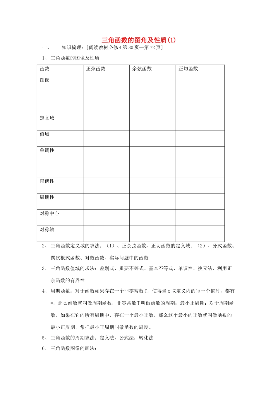 高三数学第一轮复习 三角函数的图象及性质（1）学案 理-人教版高三全册数学学案_第1页