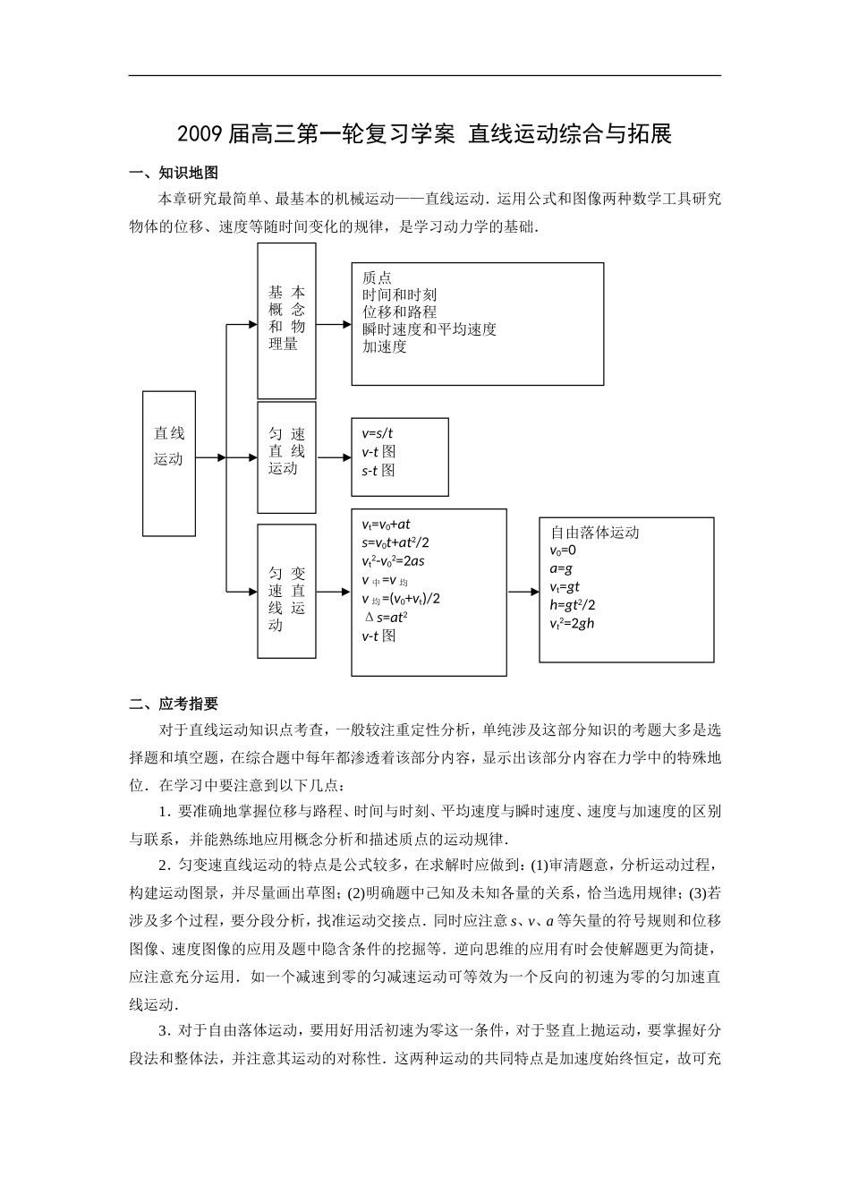 高三物理第一轮复习学案+直线运动综合与拓展_第1页