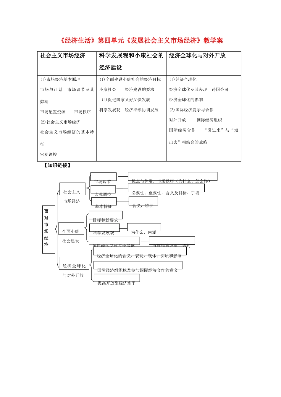高三政治《经济生活》复习：第四单元《发展社会主义市场经济》教学案_第1页