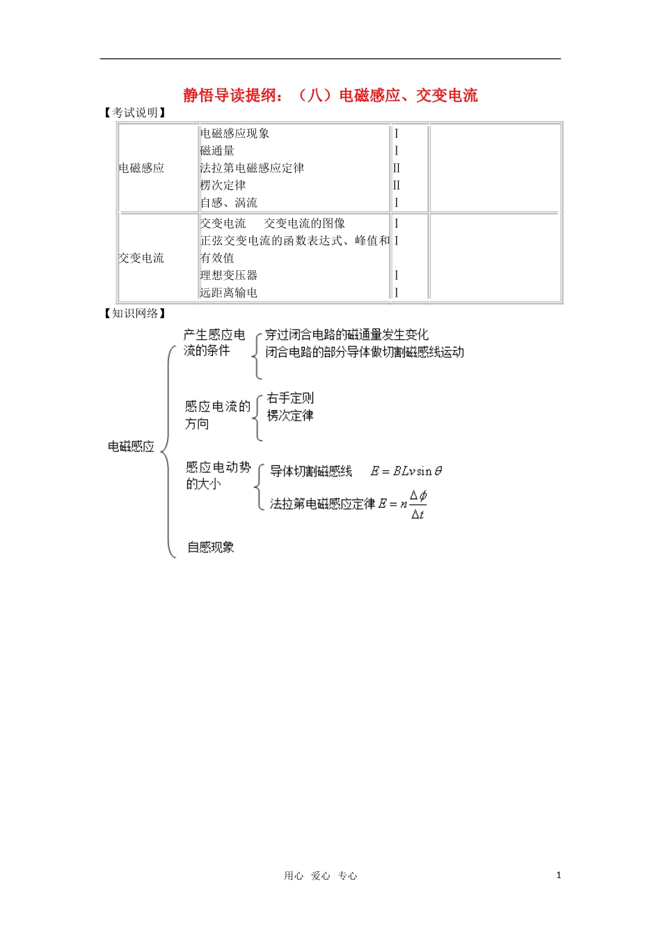 高三物理静悟导读提纲 （八）电磁感应、交变电流 新人教版_第1页