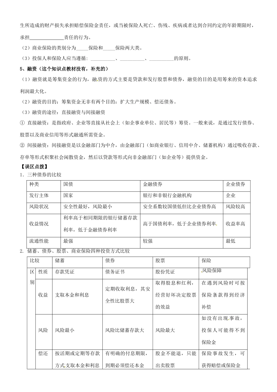 高三政治一轮复习 经济生活 6.2股票、债券和保险学案-人教版高三全册政治学案_第2页