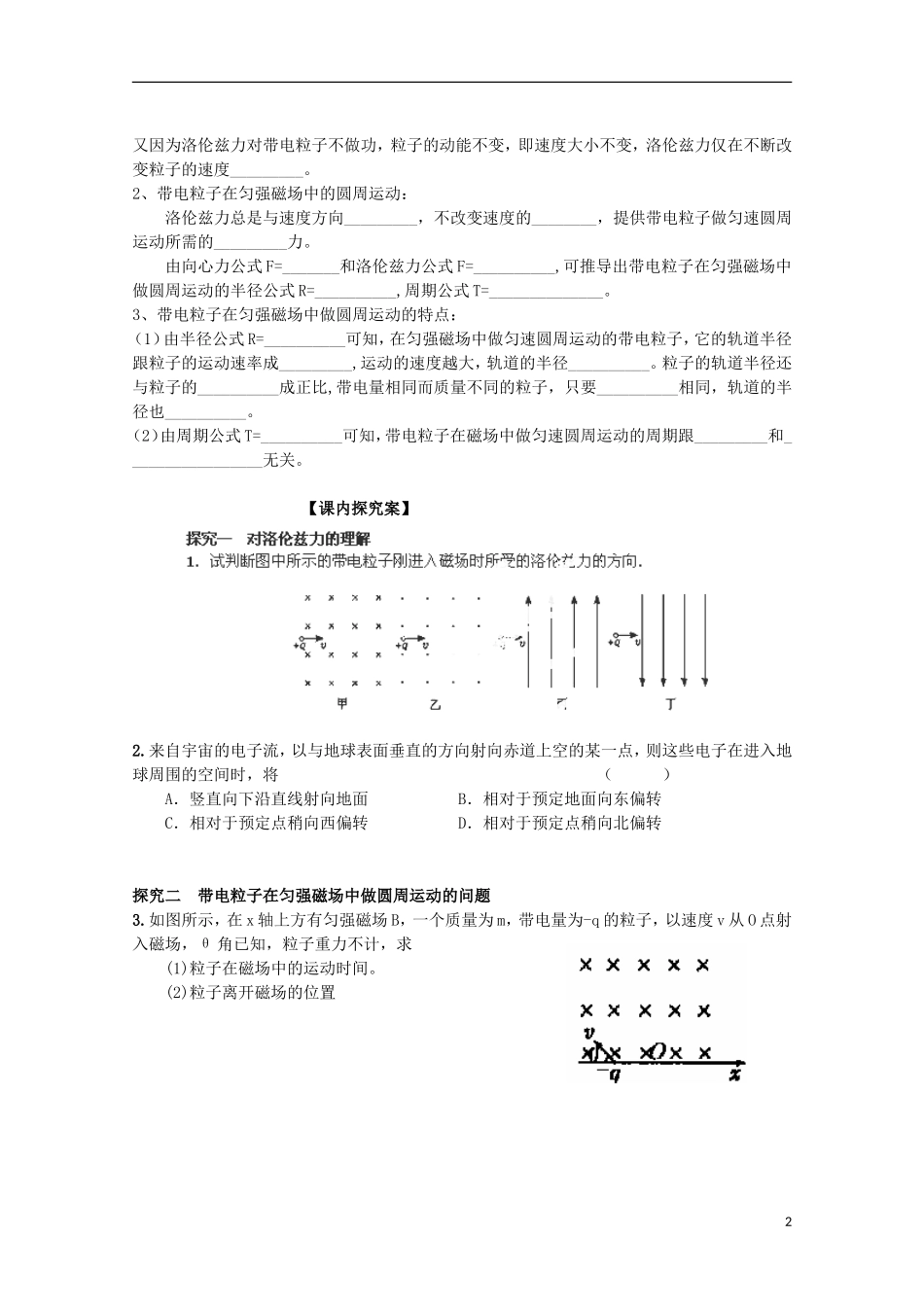 高三物理一轮复习《磁场对运动电荷的作用》学案_第2页