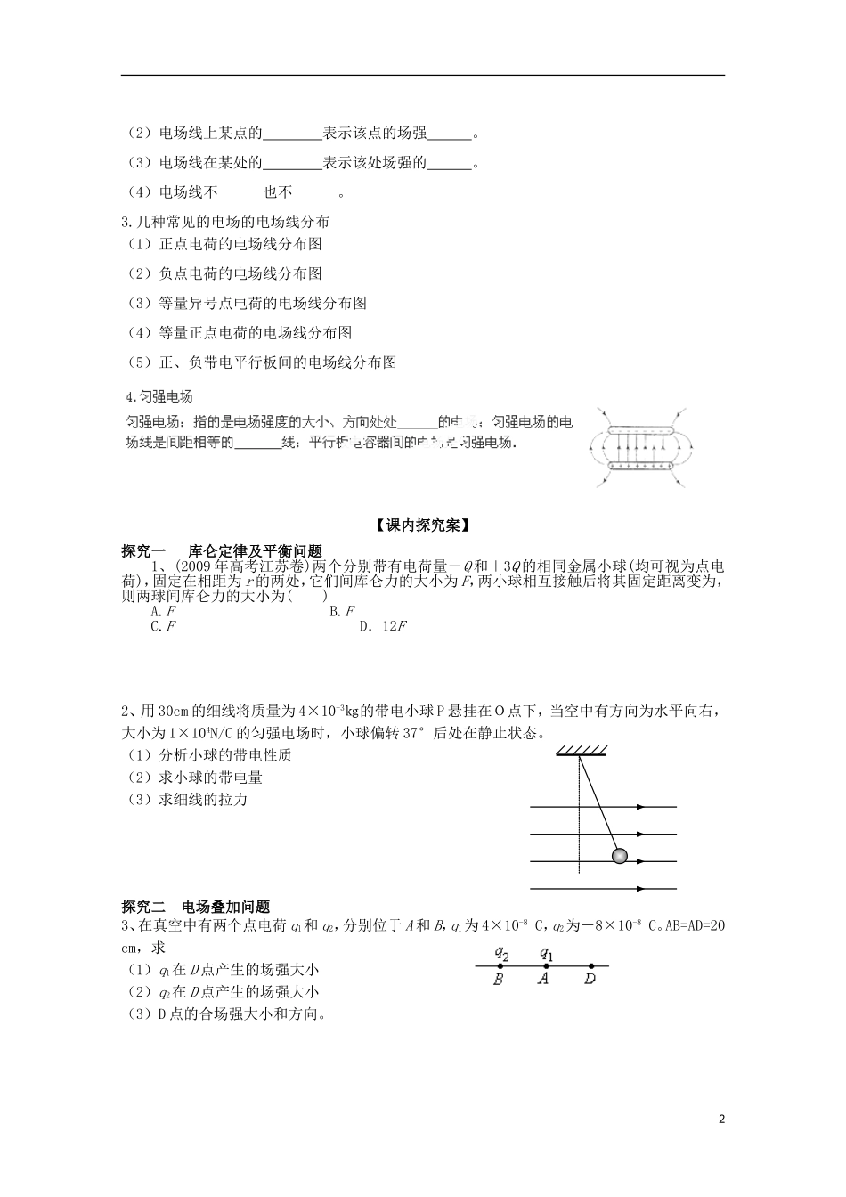 高三物理一轮复习《电场力的性质》学案_第2页