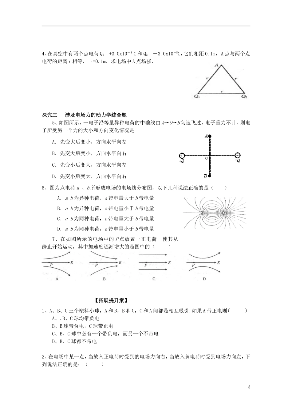 高三物理一轮复习《电场力的性质》学案_第3页