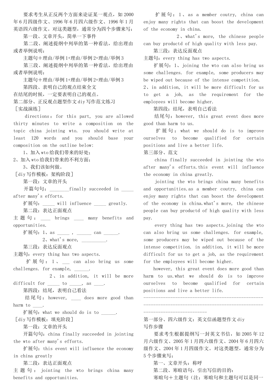 高三英语 大学六级作文模板大全素材_第2页