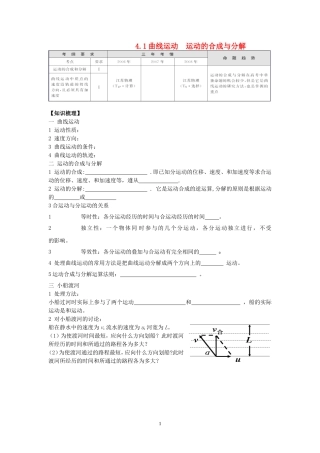 高三物理4.1曲线运动 运动的合成与分解学案