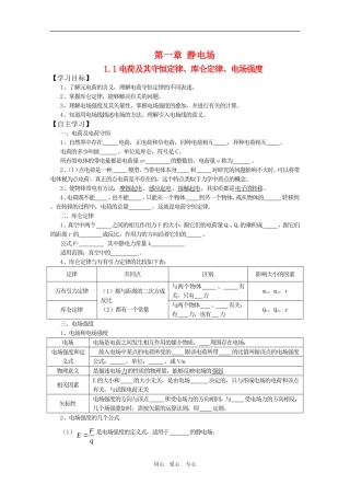高三物理一轮复习学案 1.1电荷及其守恒定律、库仑定律、电场强度 新人教版选修3-1