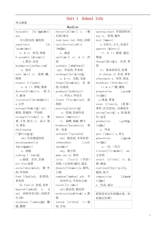 高三英语 专题复习 Unit 1 School life学案（无答案）牛津译林版必修1-牛津版高三必修1英语学案