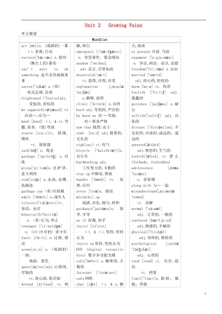 高三英语 专题复习 Unit 2 Growing Pains学案（无答案）牛津译林版必修1-牛津版高三必修1英语学案