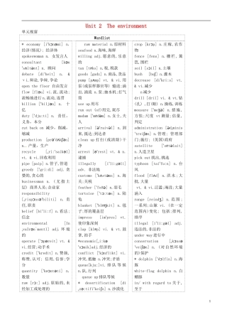 高三英语 专题复习 Unit 2 The environment学案（无答案）牛津译林版必修5-牛津版高三必修5英语学案