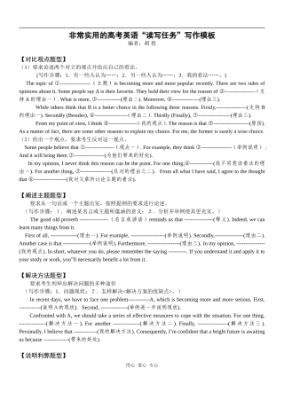 高三英语非常实用的高考英语“读写任务”写作模板