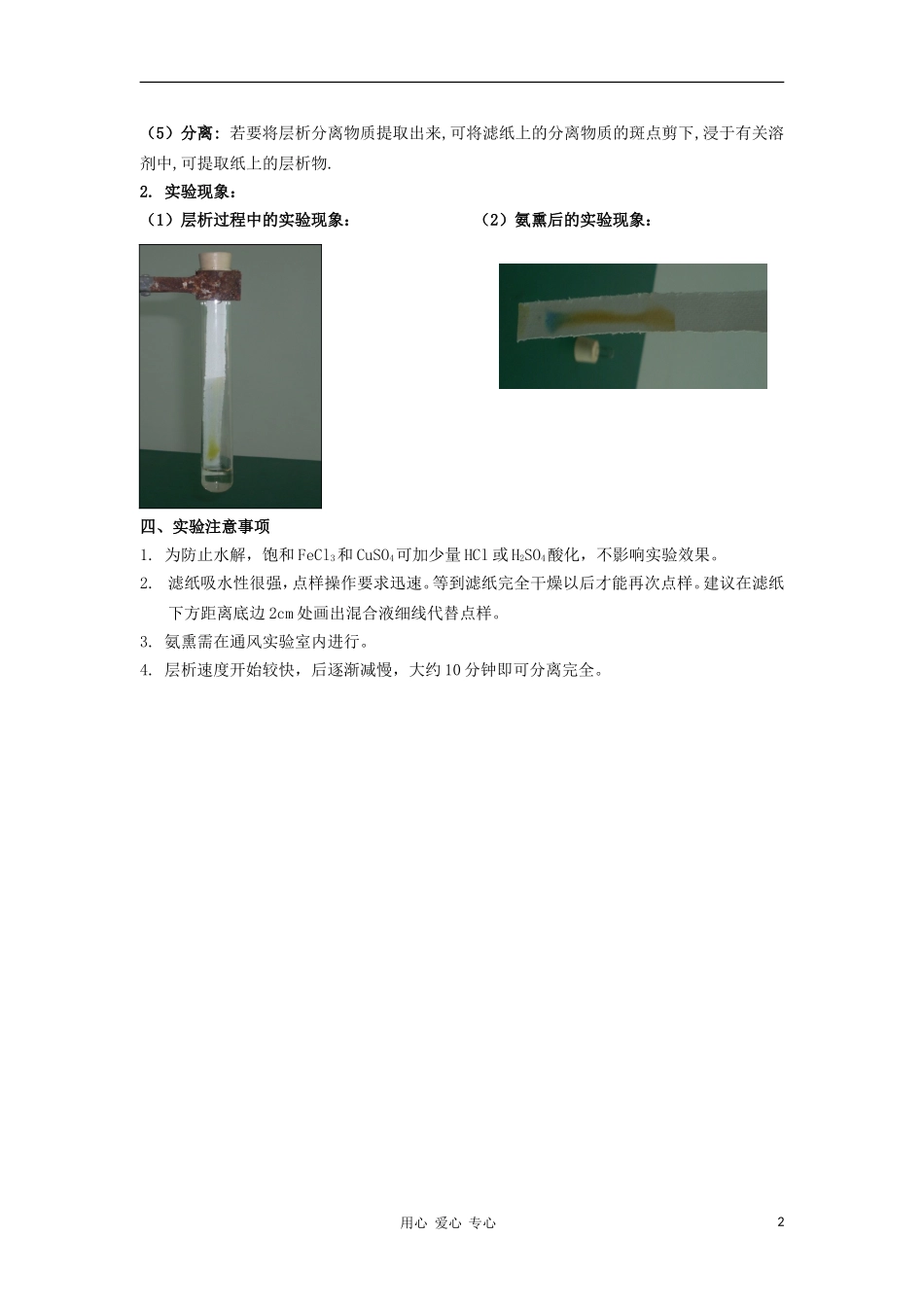 高中化学 1.2《用纸层析法分离铁离子和铜离子》教案 苏教版选修6_第2页