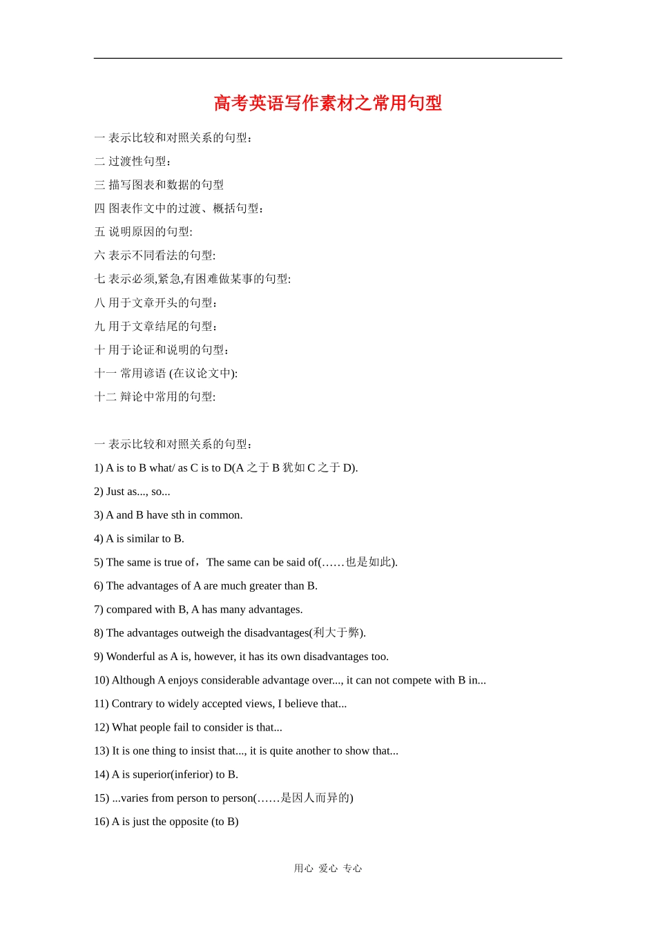 高三英语高考写作素材之常用句型_第1页