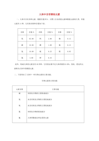 高中化学 2.1 摄取人体必需的化学元素-人体中含有哪些元素素材2 苏教版选修1-苏教版高中选修1化学素材