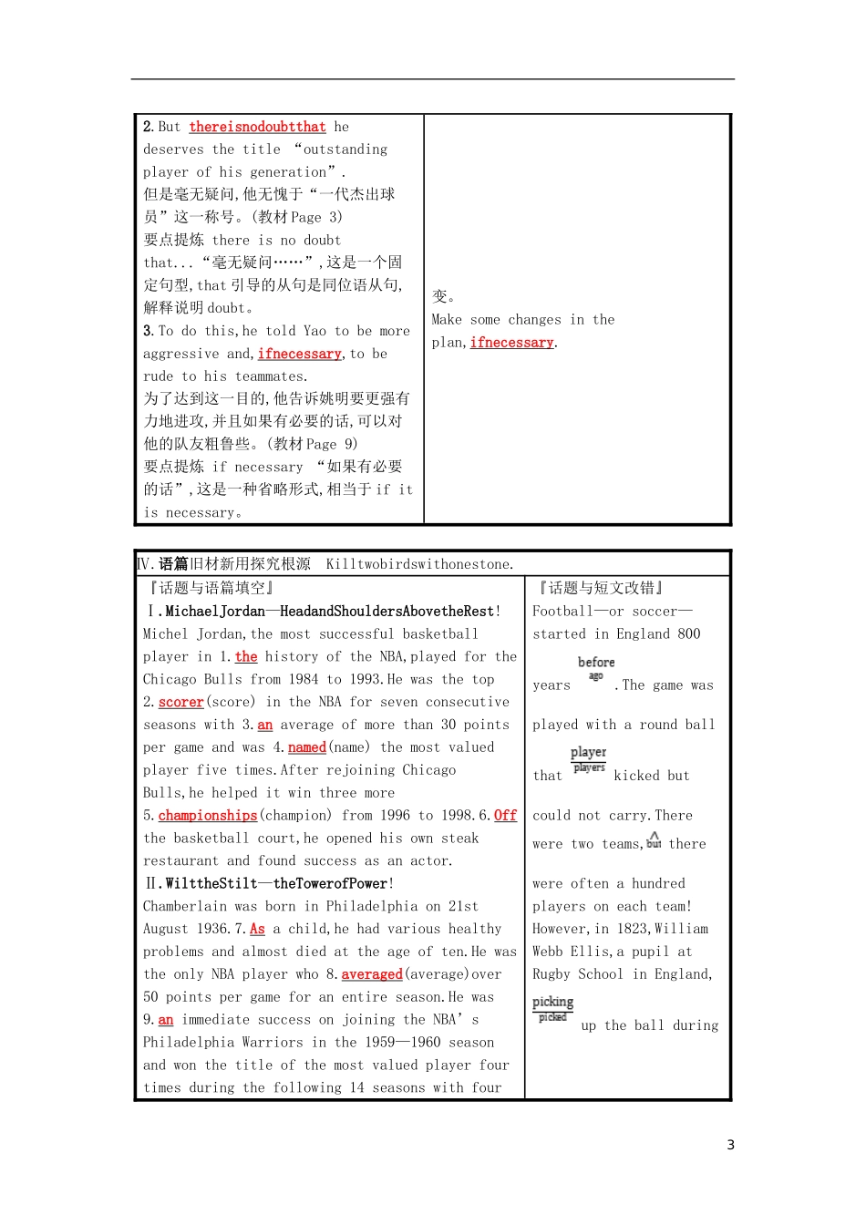 高三英语一轮复习 Module 1 Basketball预习案 外研版选修7-外研版高三选修7英语学案_第3页