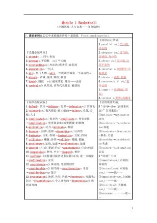 高三英语一轮复习 Module 1 Basketball预习案 外研版选修7-外研版高三选修7英语学案