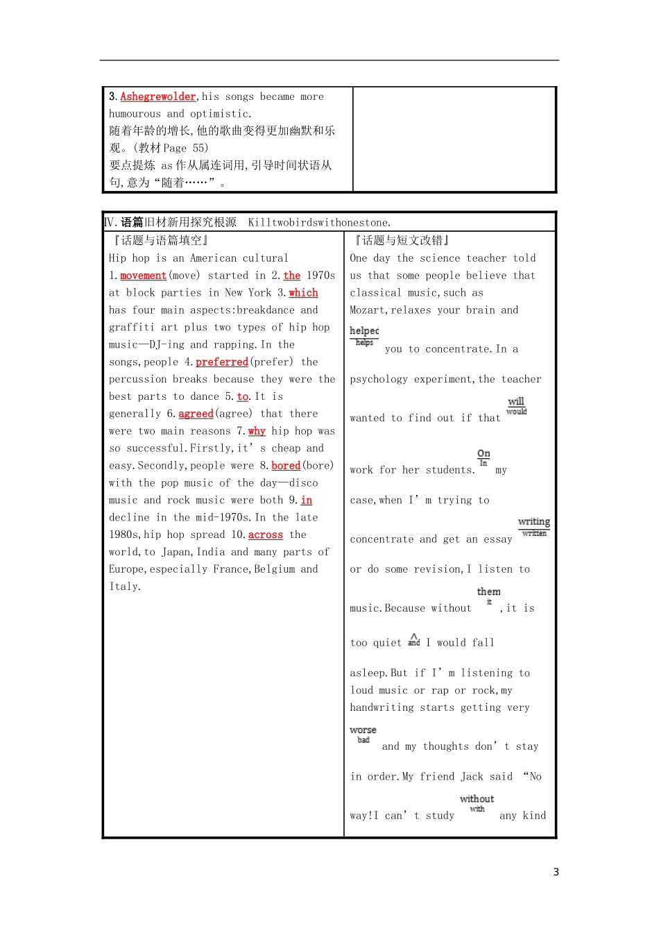 高三英语一轮复习 Module 4 Music Born in America预习案 外研版选修7-外研版高三选修7英语学案_第3页