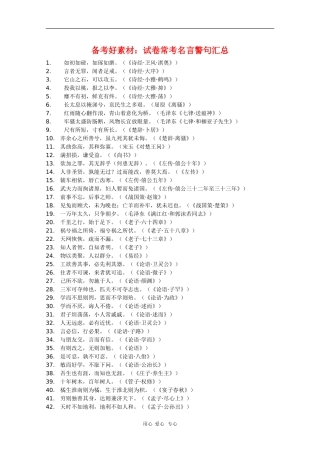 高三语文备考好素材：试卷常考名言警句汇总