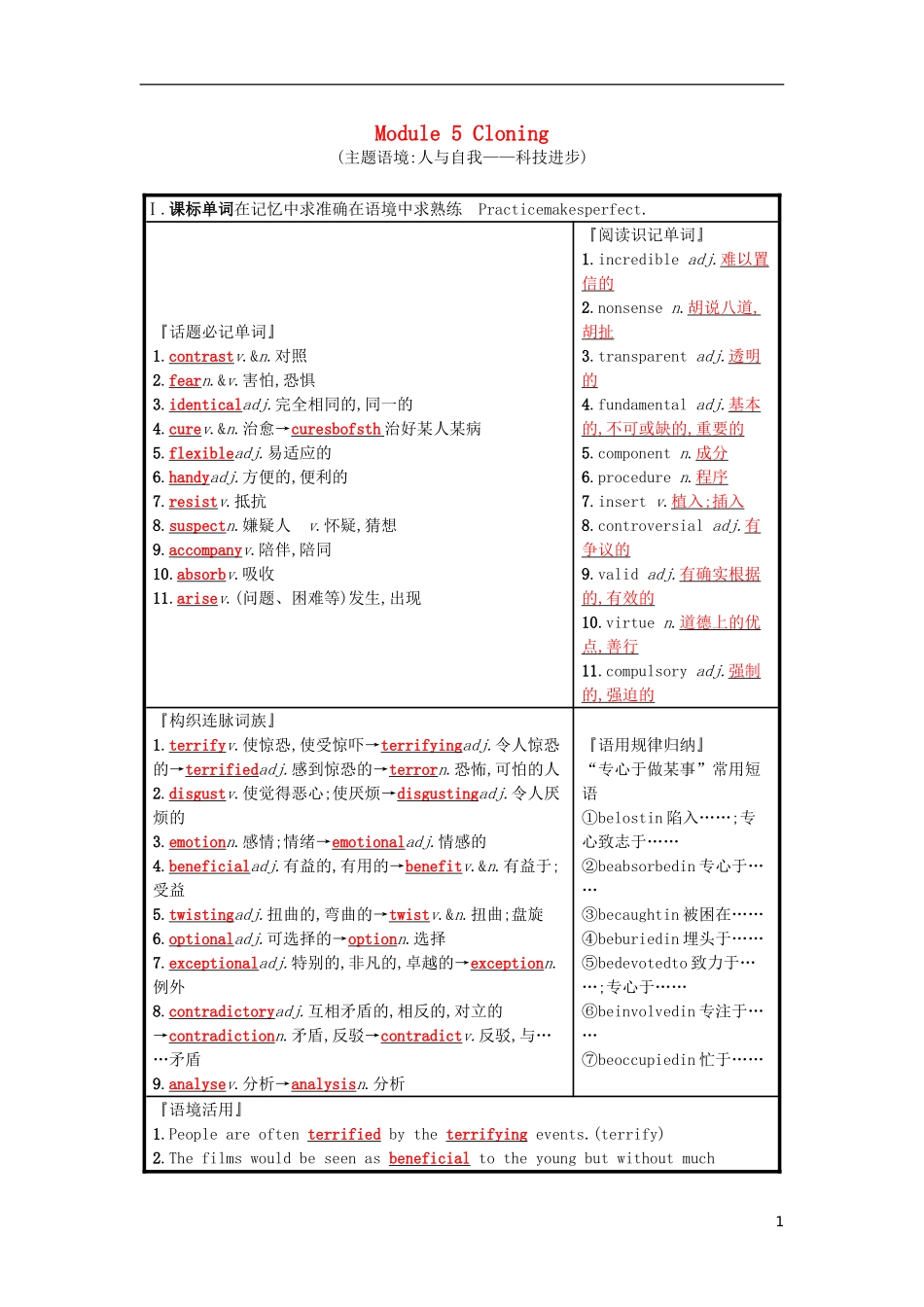 高三英语一轮复习 Module 5 Cloning 预习案 外研版选修6-外研版高三选修6英语学案_第1页