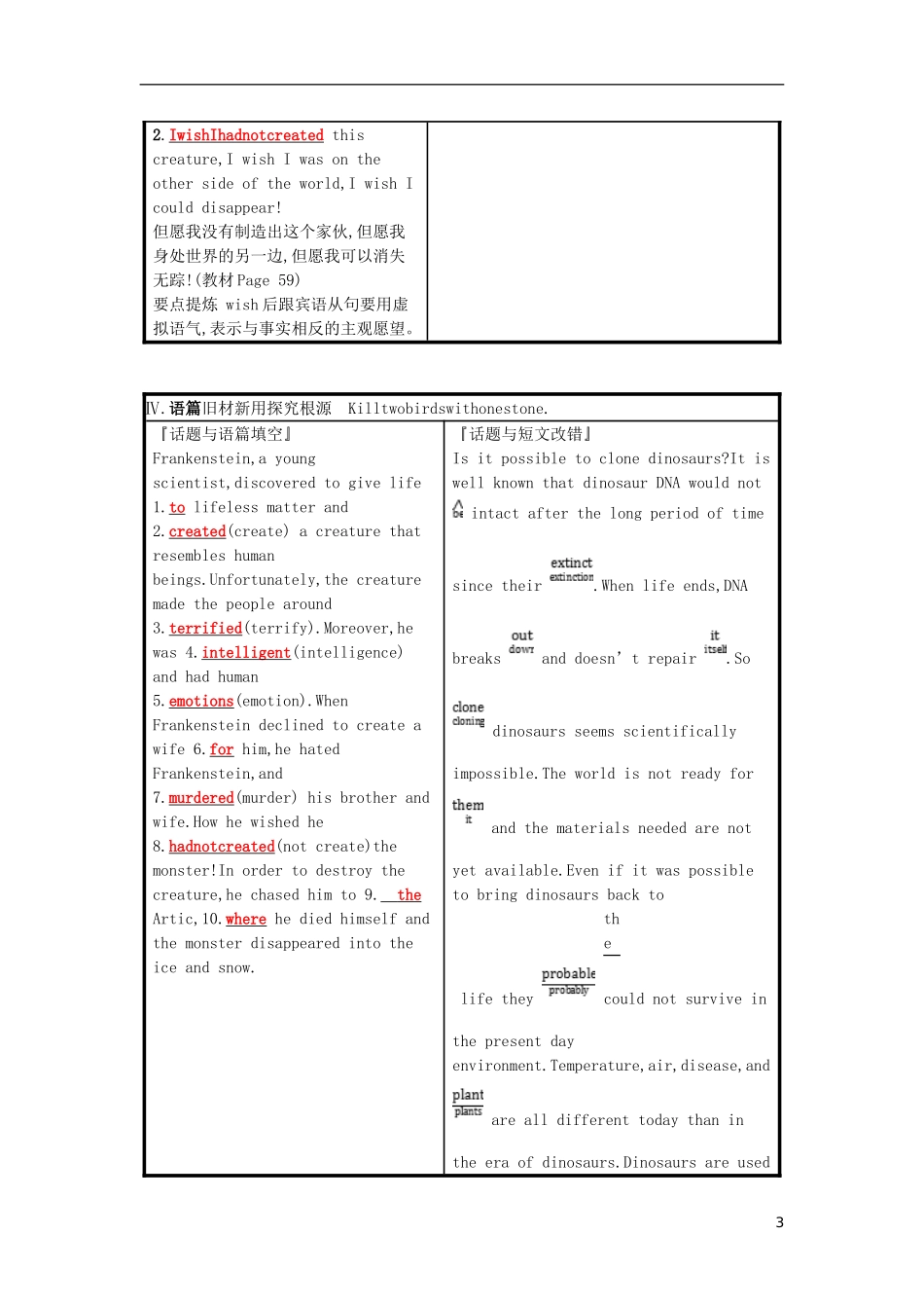 高三英语一轮复习 Module 5 Cloning 预习案 外研版选修6-外研版高三选修6英语学案_第3页