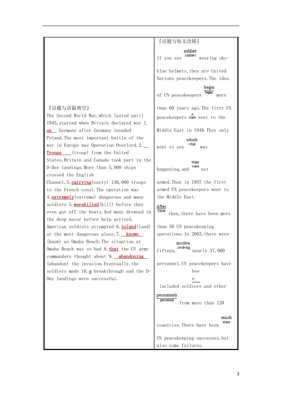 高三英语一轮复习 Module 6 War and Peace 预习案 外研版选修6-外研版高三选修6英语学案_第3页
