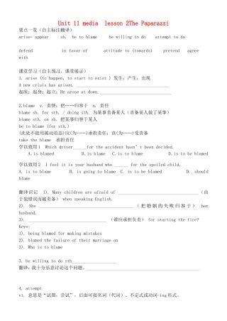 高三英语一轮复习 Unit11 media lesson 2The Paparazzi导学案-人教版高三全册英语学案