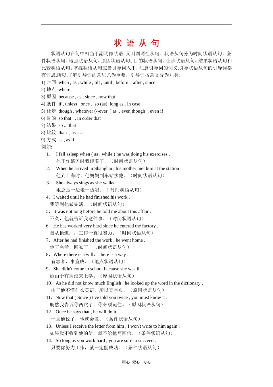高三英语学习素材：状语从句_第1页