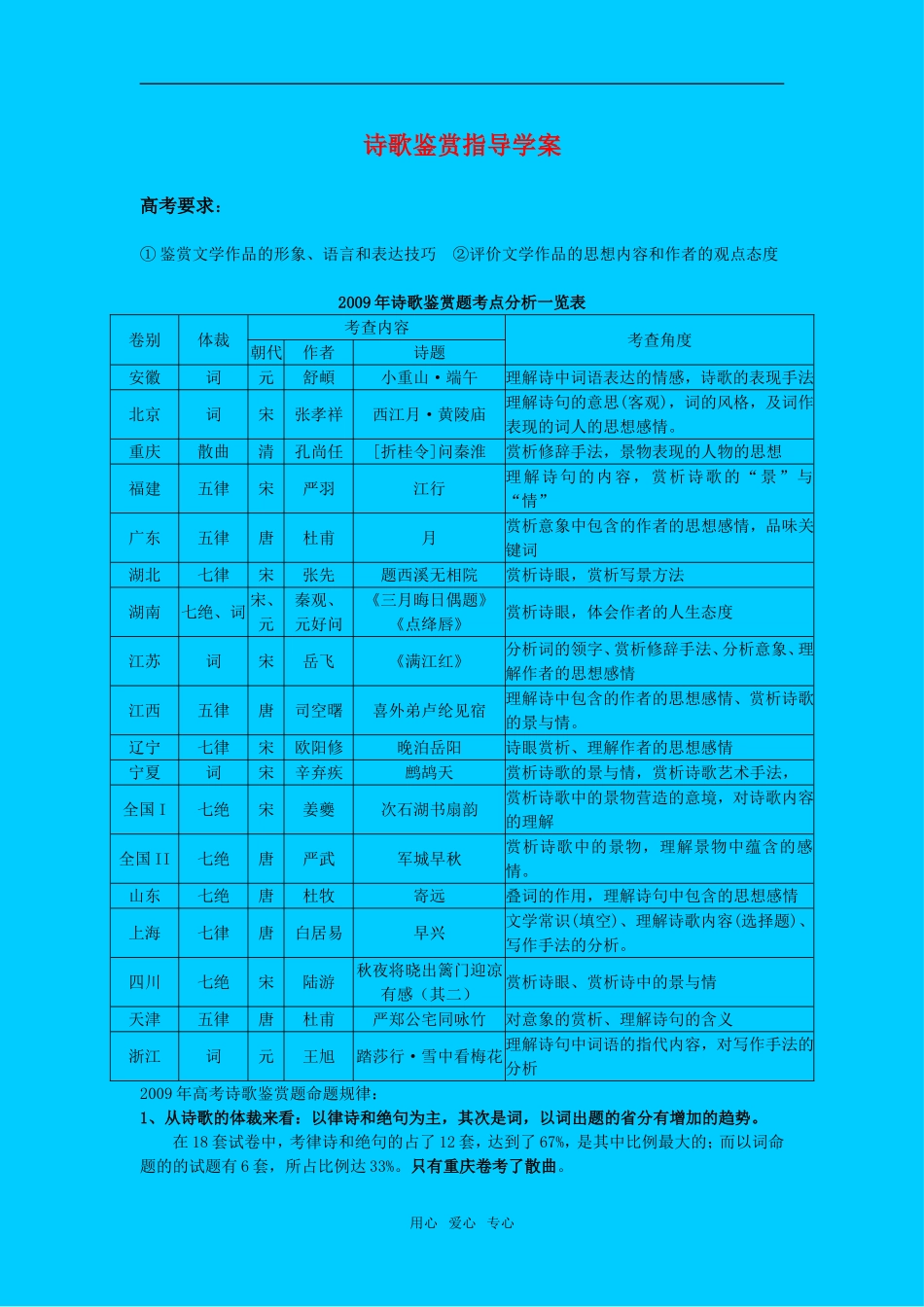 高三语文诗歌鉴赏指导学案全国通用_第1页