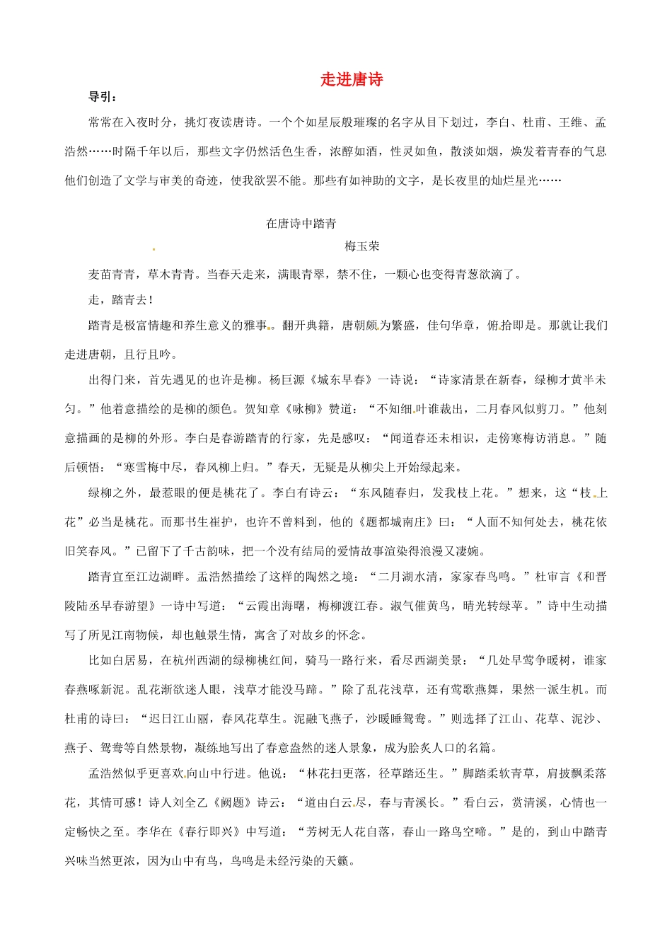 高三语文主题阅读 走进唐诗素材-人教版高三全册语文素材_第1页