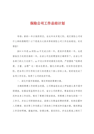 保险公司工作总结计划