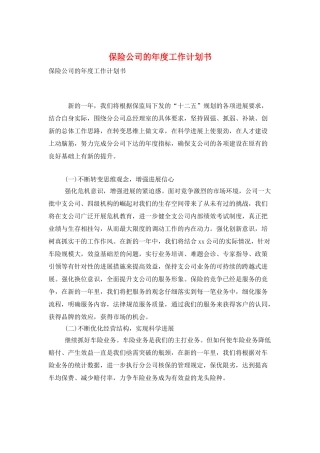 保险公司的年度工作计划书