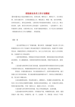 保险新业务员工作计划模板