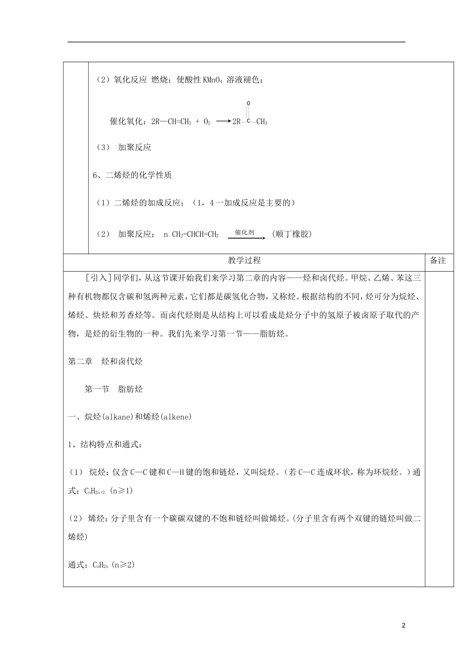 高中化学 专题2.1.1 脂肪烃教学案 新人教版选修5-新人教版高二选修5化学教学案_第2页