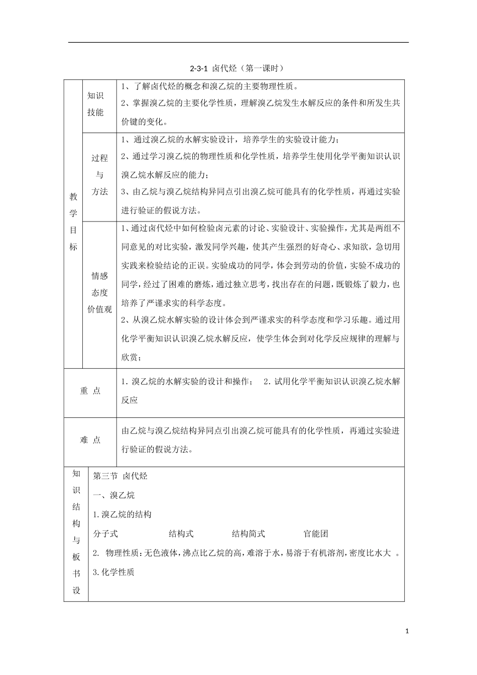 高中化学 专题2.3.1 卤代烃教学案 新人教版选修5-新人教版高二选修5化学教学案_第1页