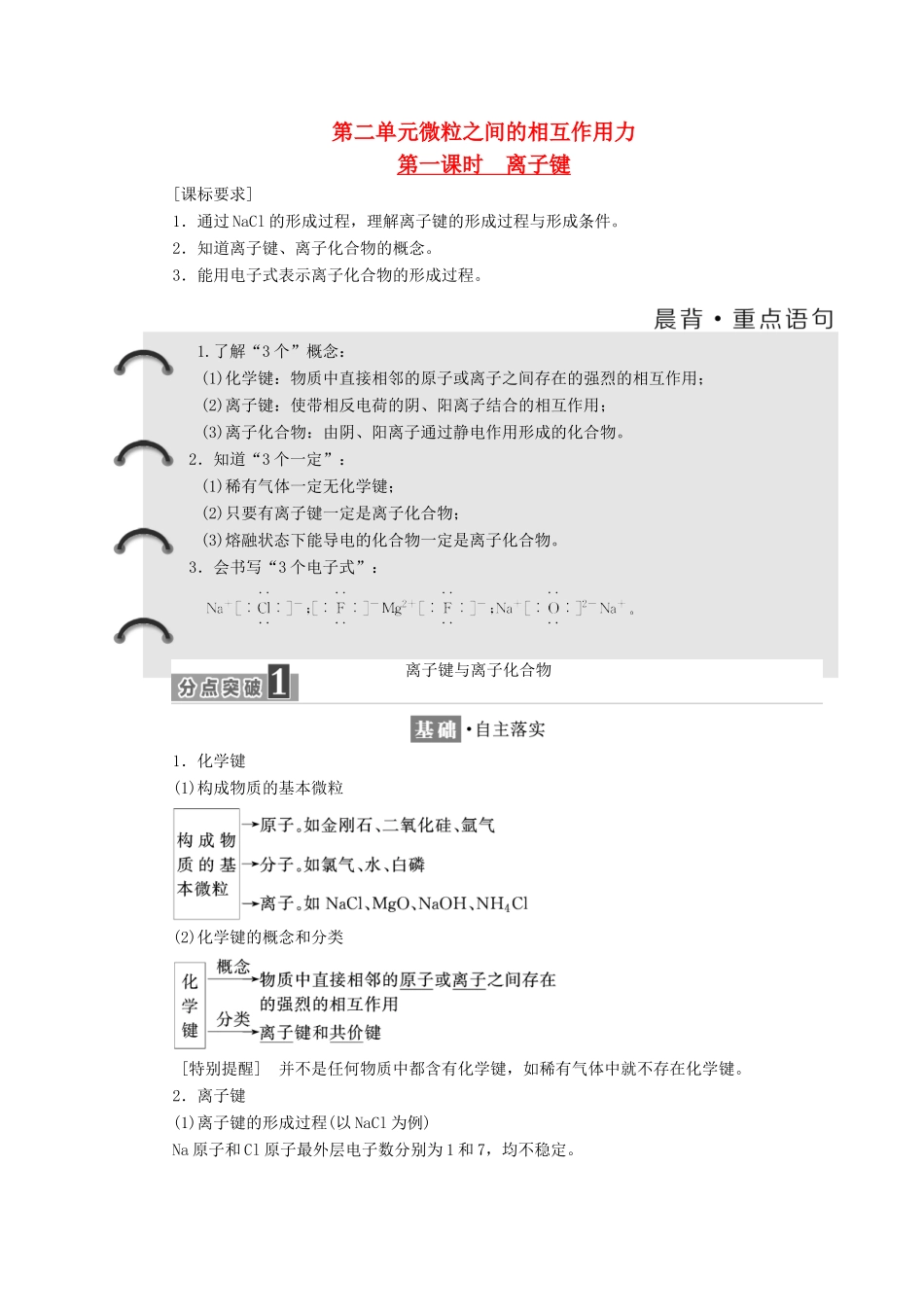 高中化学 专题1 微观结构与物质的多样性 第二单元 微粒之间的相互作用力教学案 苏教版必修2-苏教版高一必修2化学教学案_第1页