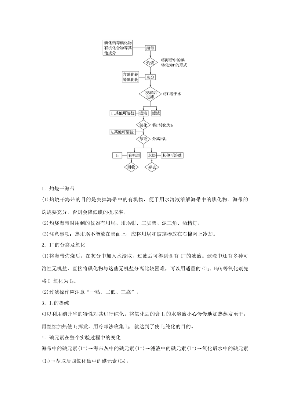 高中化学 专题1 物质的分离与提纯 课题一 海带中碘元素的分离及检验教学案 苏教版选修6-苏教版高二选修6化学教学案_第3页